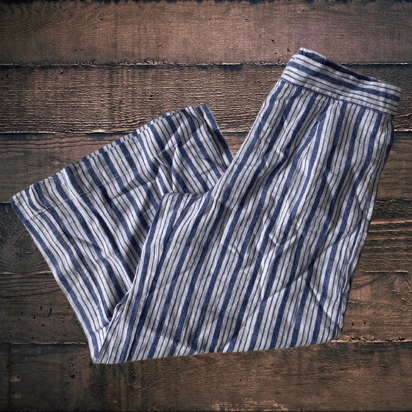 beachlunchlounge Pants - Beachlunchlounge Linen Wide Leg Capri Pants Stripe